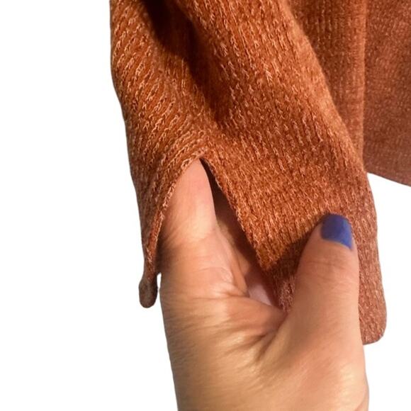 Max Studio Burnt Orange 3/4 Ruched Sleeve Boat Neck Knit Blouse Women Sz L - Picture 6 of 8